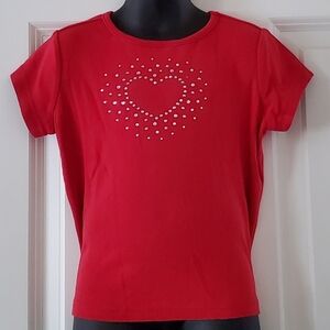 Girl's Casual T-shirt With Rhinestone Heart Embellishment